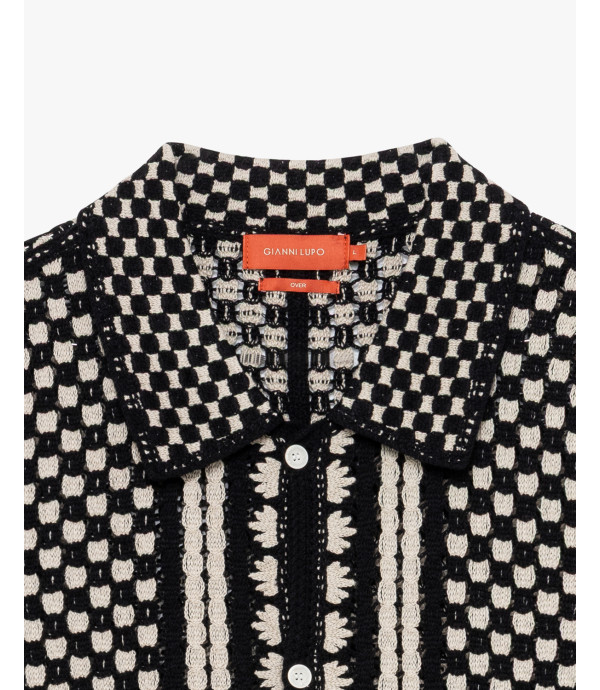 Camicia in maglia con motvo a contrasto