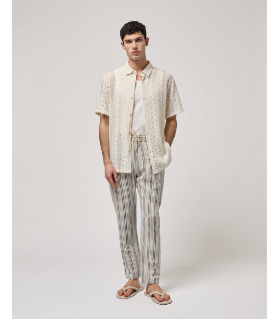 Relaxed-fit linen-blend striped trousers