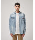 Light-wash denim shirt with distressed details