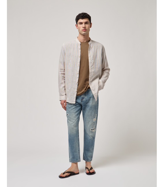 Striped mandarin linen shirt