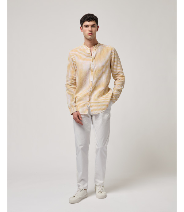 Striped mandarin linen shirt