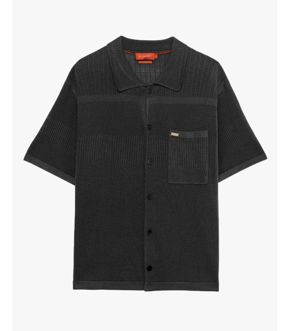 Short-sleeve knitted shirt with openwork fabric