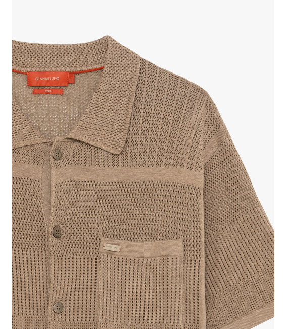Short-sleeve knitted shirt with openwork fabric