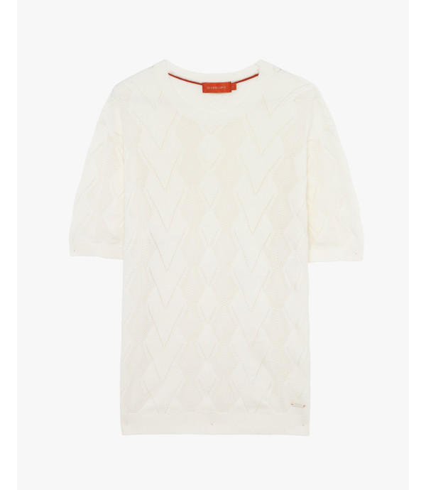 Short-sleeve knit top with geometric pattern