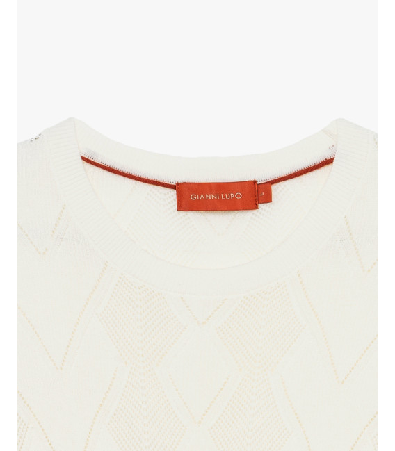 Short-sleeve knit top with geometric pattern