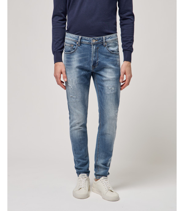 KEVIN skinny-fit jeans in medium wash and distressed details
