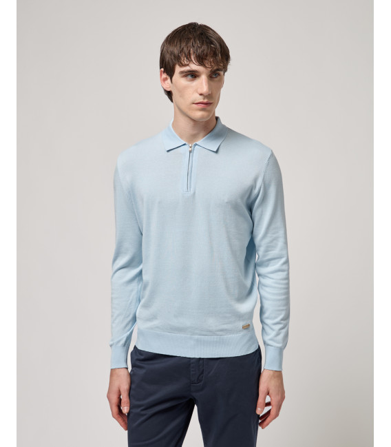 Knit polo shirt with zip neck