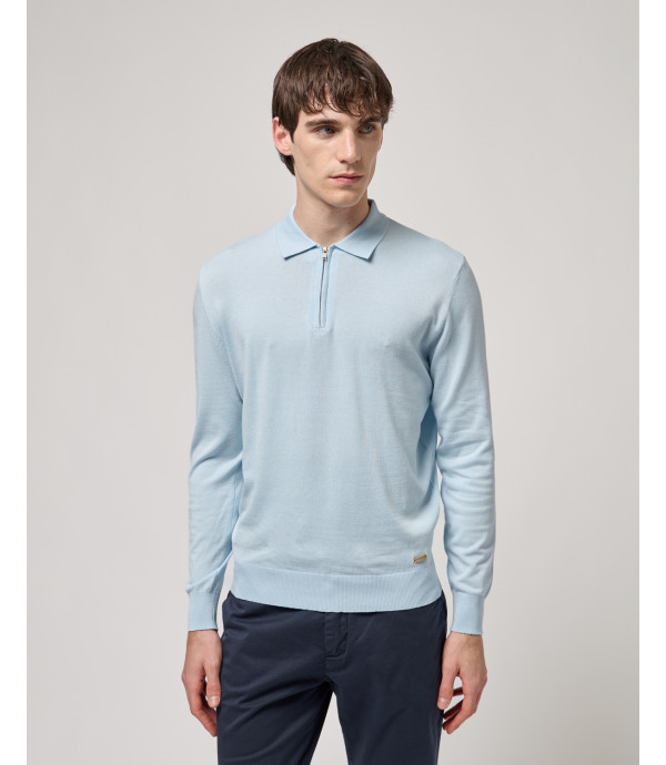 Knit polo shirt with zip neck