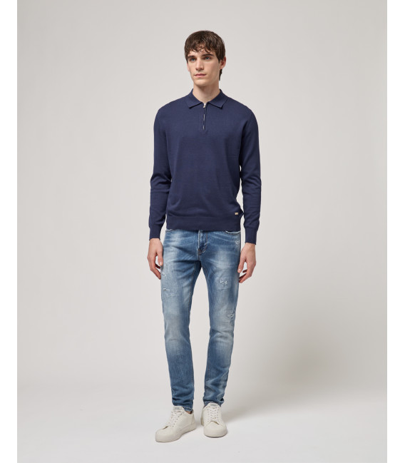 Knit polo shirt with zip neck