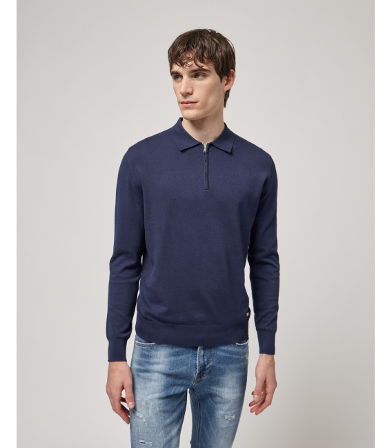 Knit polo shirt with zip neck