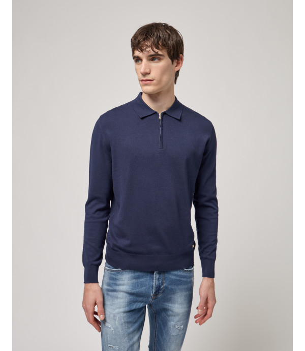 Knit polo shirt with zip neck