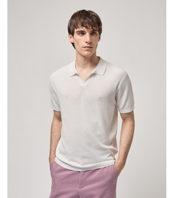 T-shirt polo in maglia con pattern in rilievo