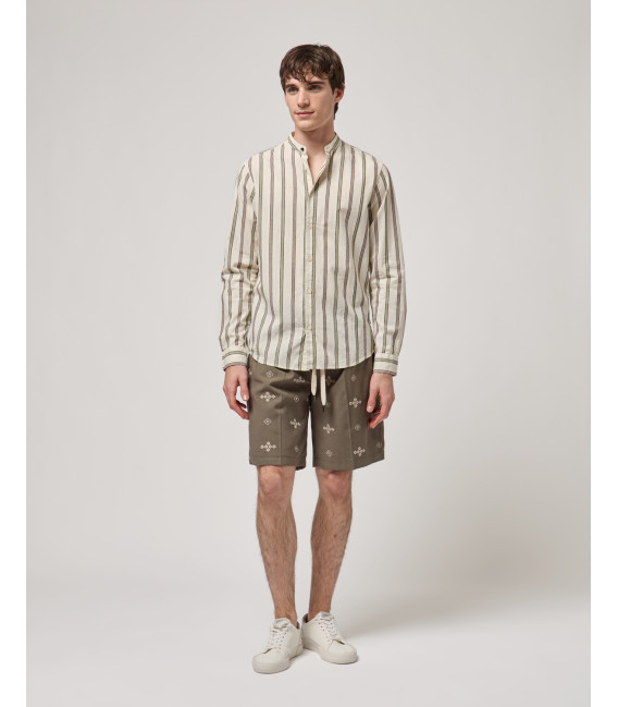 Striped shirt with mandarin collar