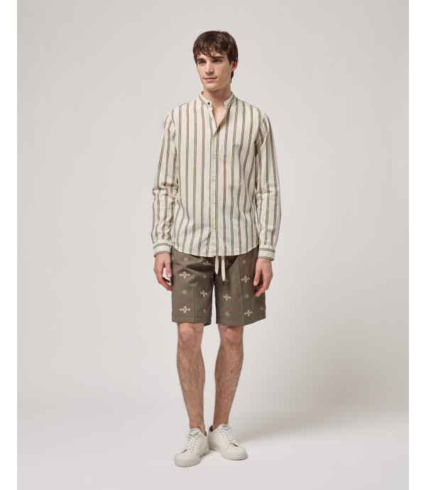 Striped shirt with mandarin collar