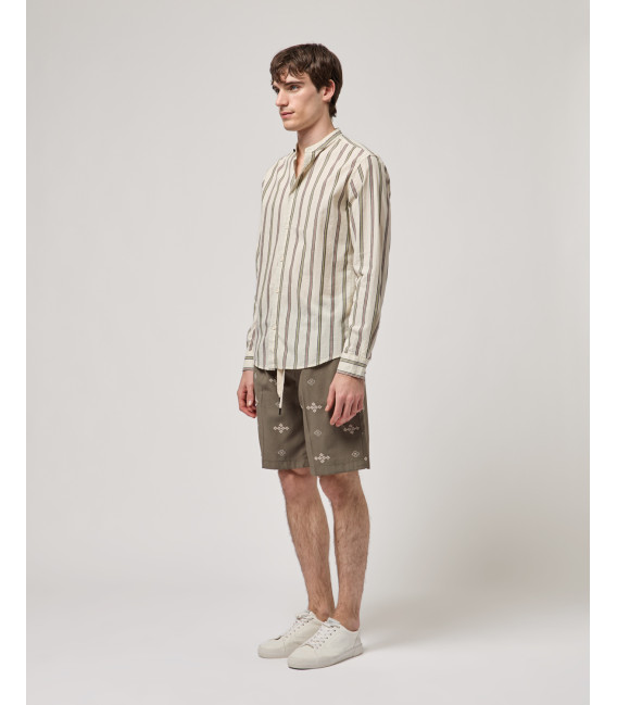 Striped shirt with mandarin collar