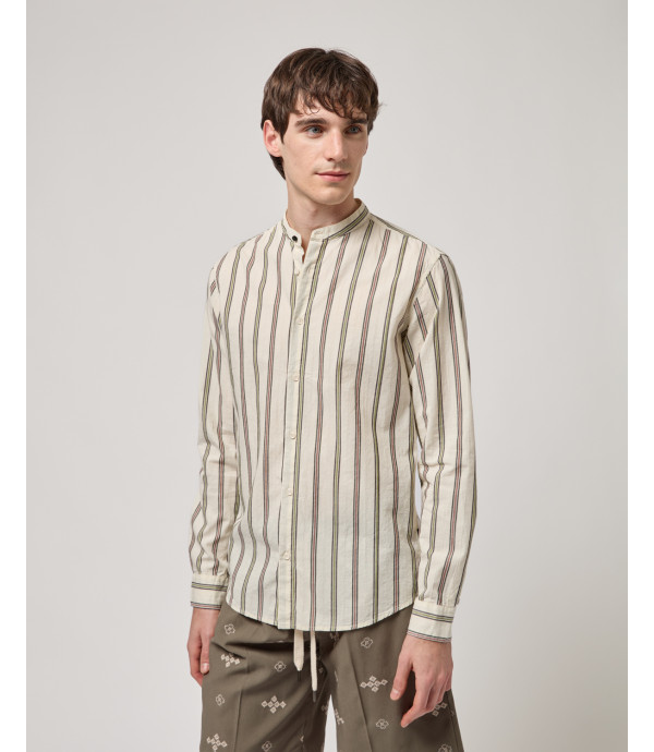 Striped shirt with mandarin collar