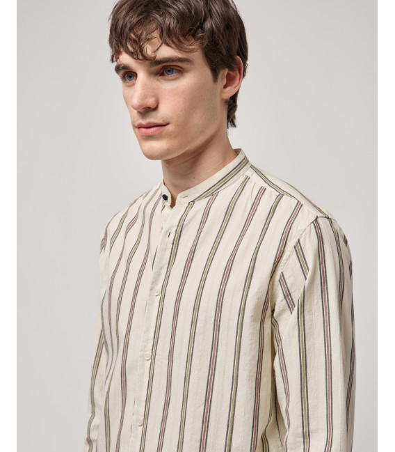 Striped shirt with mandarin collar