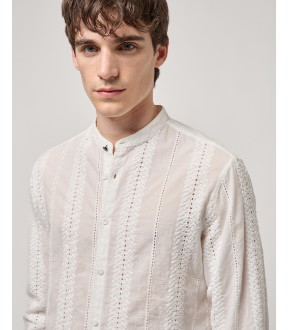 Camicia manica lunga in tessuto traforato