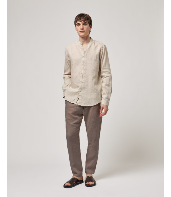 Mandarin collar premium linen shirt