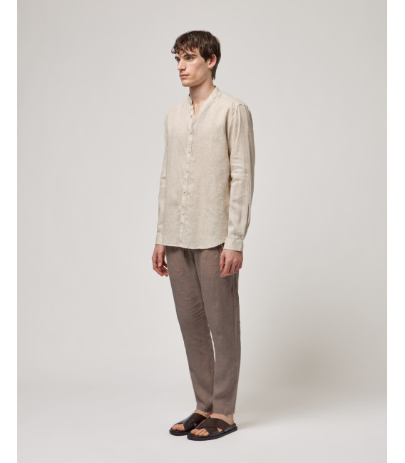 Mandarin collar premium linen shirt