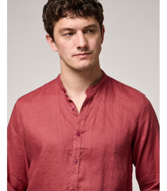 Mandarin collar linen shirt