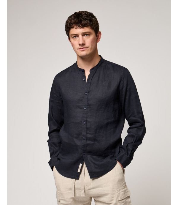 Mandarin collar linen shirt