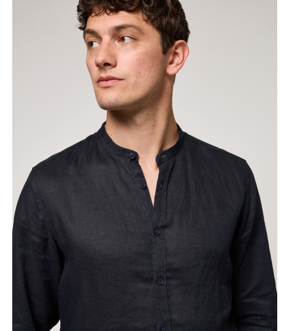 Mandarin collar linen shirt