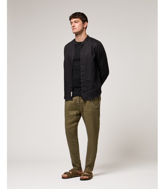 Mandarin collar linen shirt