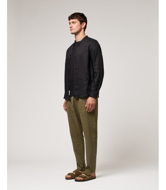 Mandarin collar linen shirt