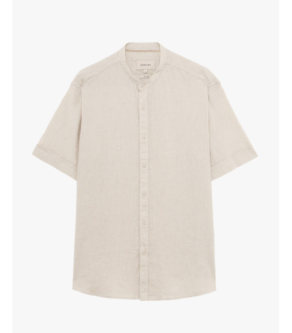 Mandarin collar linen short sleeve shirt