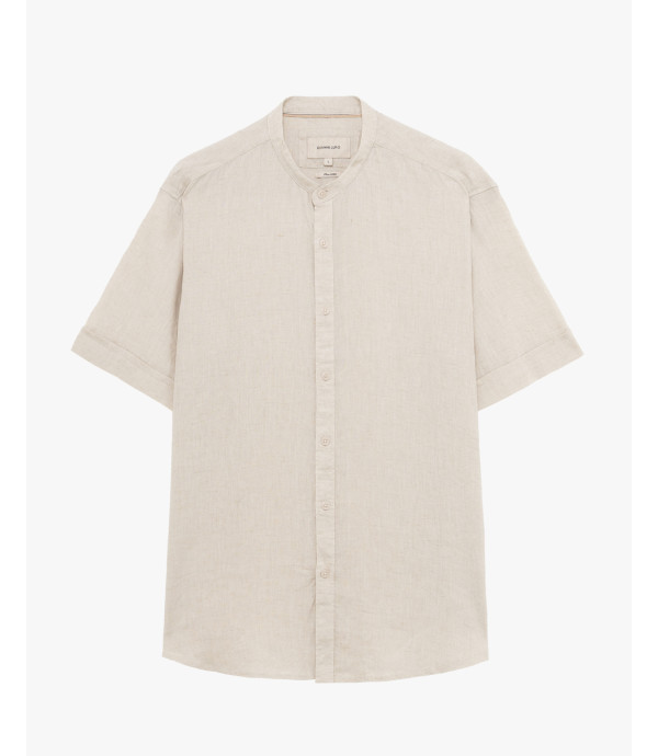 Mandarin collar linen short sleeve shirt