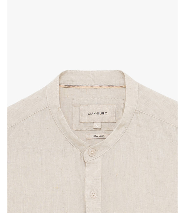 Mandarin collar linen short sleeve shirt