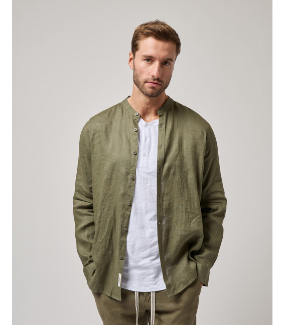 Mandarin collar linen shirt