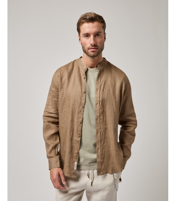 Mandarin collar linen shirt