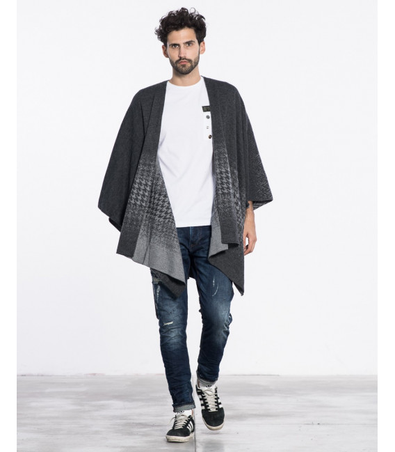 Poncho In Fading Pied De Poule Pattern