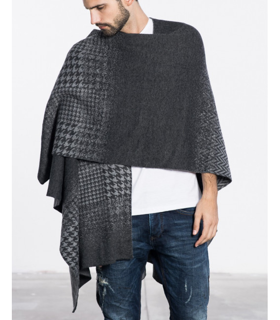 Poncho In Fading Pied De Poule Pattern
