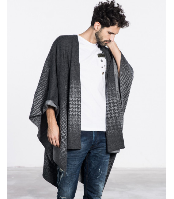Poncho In Fading Pied De Poule Pattern
