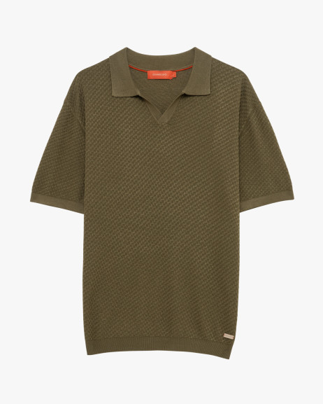T-shirt polo in maglia con pattern in rilievo